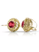 8K Gelbgold 333 Ruby ohrringe vec002x-rb Russisch Sowjetisch UdSSR Vintage Art Deco style
